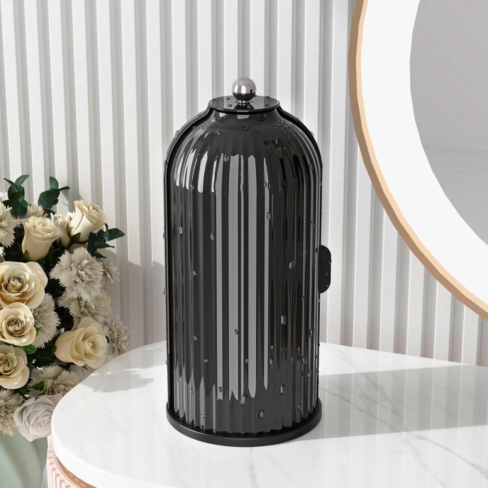 GAXmi Makeup Brush Holder with Lid Cosmetic Tools Organizer 360 Rotating Waterproof Dustproof Beauty Brushes Storage for Vanity, Dark Black