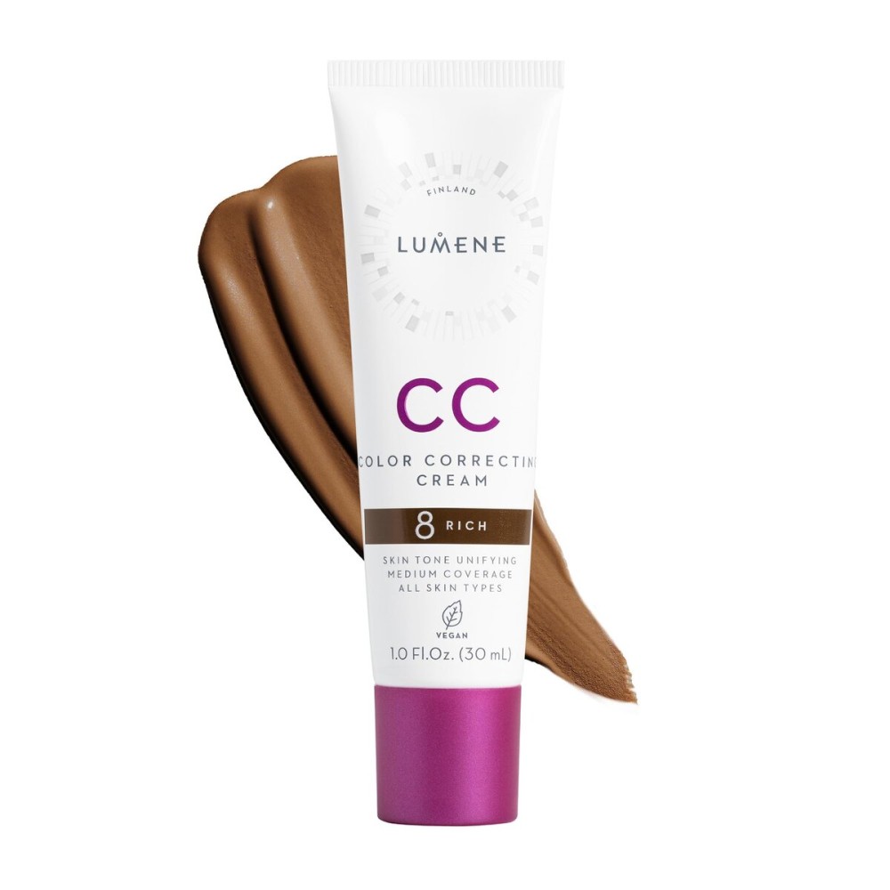 Lumene Color Correcting CC Cream - Lightweight Foundation - Medium Coverage - Redness Reducing Face Makeup for a Glowing Complexion - Vegan Formula + Suitable for All Skin Types - Rich (1 fl oz)