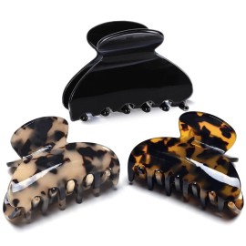Medium Claw Hair Clips for Women Girls Tortoise Hair Jaw Clips Celluloid Hair Claw Clamps Leopard Print Hair Clasp 3 Pack Mother\'s Day Gifts