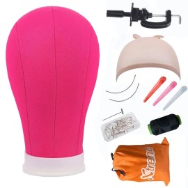 XTREND 21-24\'\' Poly Canvas Block Head for Making Head Weft/Wig/Hair Extension Making Display Styling Mannequin Head with Stand Set Manikin Canvas Head Hair Accessories