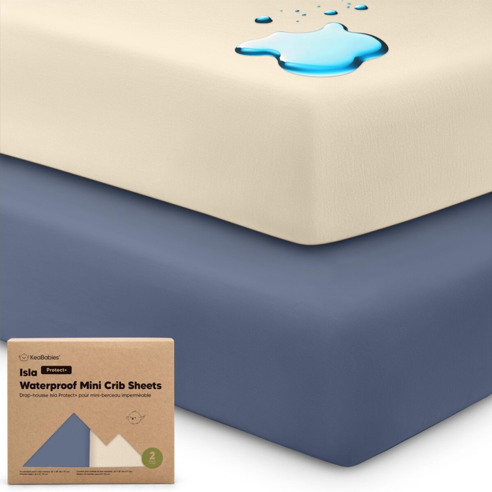 2-Pack Waterproof Pack and Play Sheets, Mini Crib Sheets Fitted for Boy, Girl - 38 x 26 Viscose from Bamboo Pack N Play Mattress Sheets for Graco, Toddler Playard Baby Crib Sheets Neutral(Maritime)