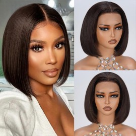 Bob Wig Human Hair 13x4 HD Transparent Lace Front Wigs Dark Brown Frontal Straight Bob Wig Pre Plucked 180% Density Glueless Bob Wigs for Black Women Human Hair With Baby Hair Dark Brown Color 08 Inch