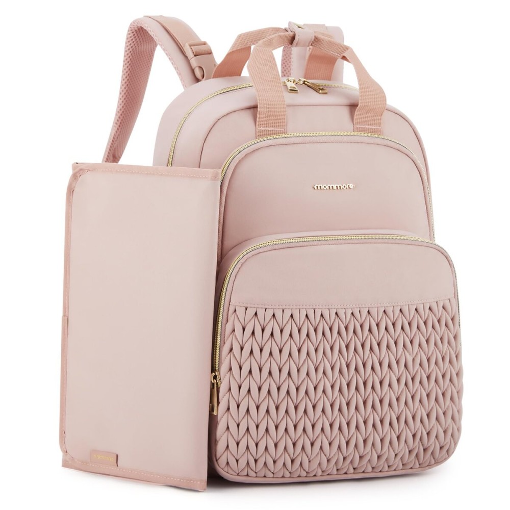 mommore Diaper Bag Backpack Large Baby Bag for Boys Girls Quilted Travel Diaper Backpack with Changing Pad, Stroller Straps