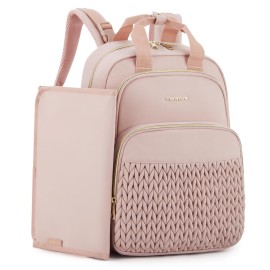 mommore Diaper Bag Backpack Large Baby Bag for Boys Girls Quilted Travel Diaper Backpack with Changing Pad, Stroller Straps