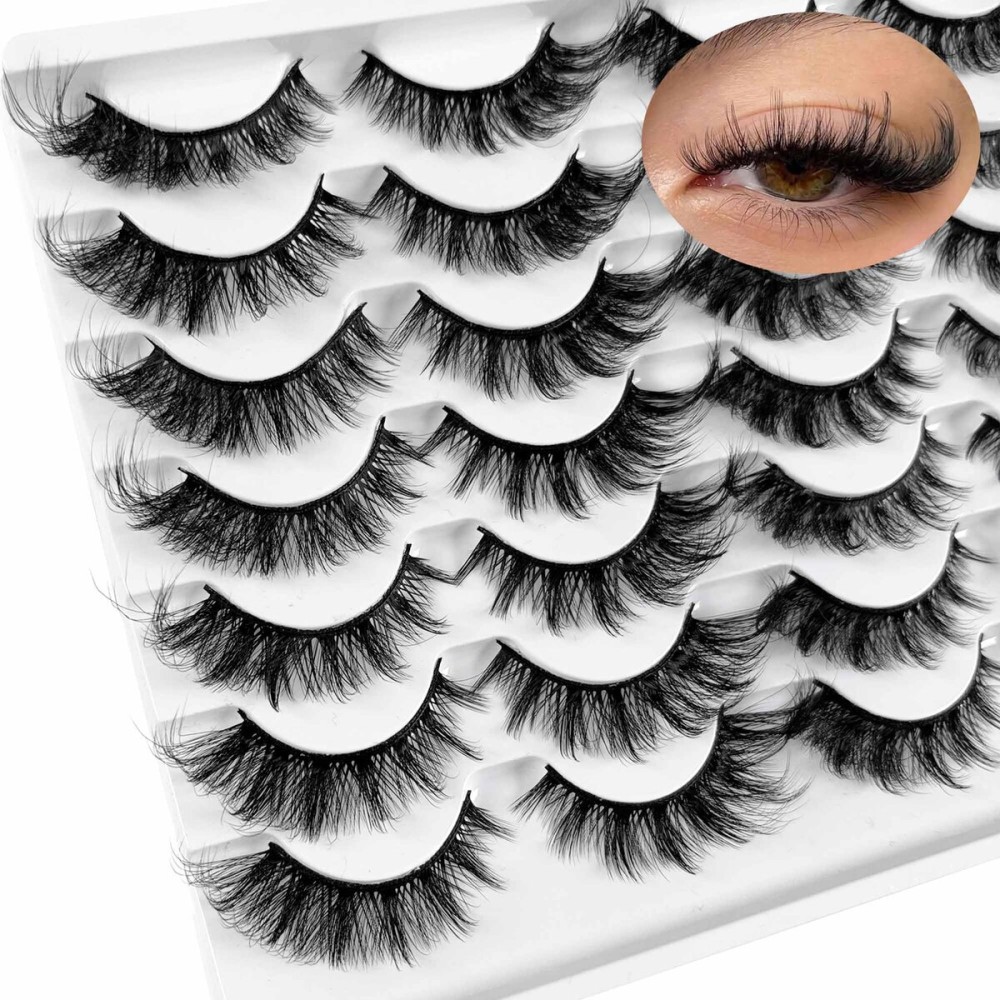 Yasnai Cat Eye Lashes False Eyelashes Fluffy Volume 18mm Strip Lashes Wispy Fake Lashes Natural Eyelashes 14 Pairs Pack 9D