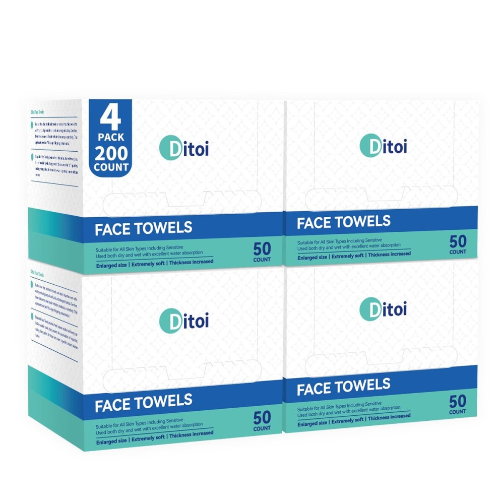 Ditoi Disposable Face Towels,Ultra Thick Face Towelettes XL, Lint-Free Cotton Facial Cloths for Makeup Removal & Skin Care,1012, 200 Count (4 Pack)