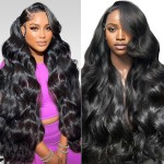 JTMMP 13x6 Lace Front Wigs Human Hair Pre Plucked 200% Density 30 Inch Body Wave Lace Front Human Hair Wigs HD Transparent Frontal Wigs Natural Black Color
