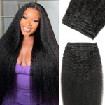Clip in Hair Extensions Real Human Hair 20 Inch 8Pcs 120g Kinky Straight Clip Ins Full Head Brazilian Remy Hair Extensions for Women Natural Black Double Weft Clip In
