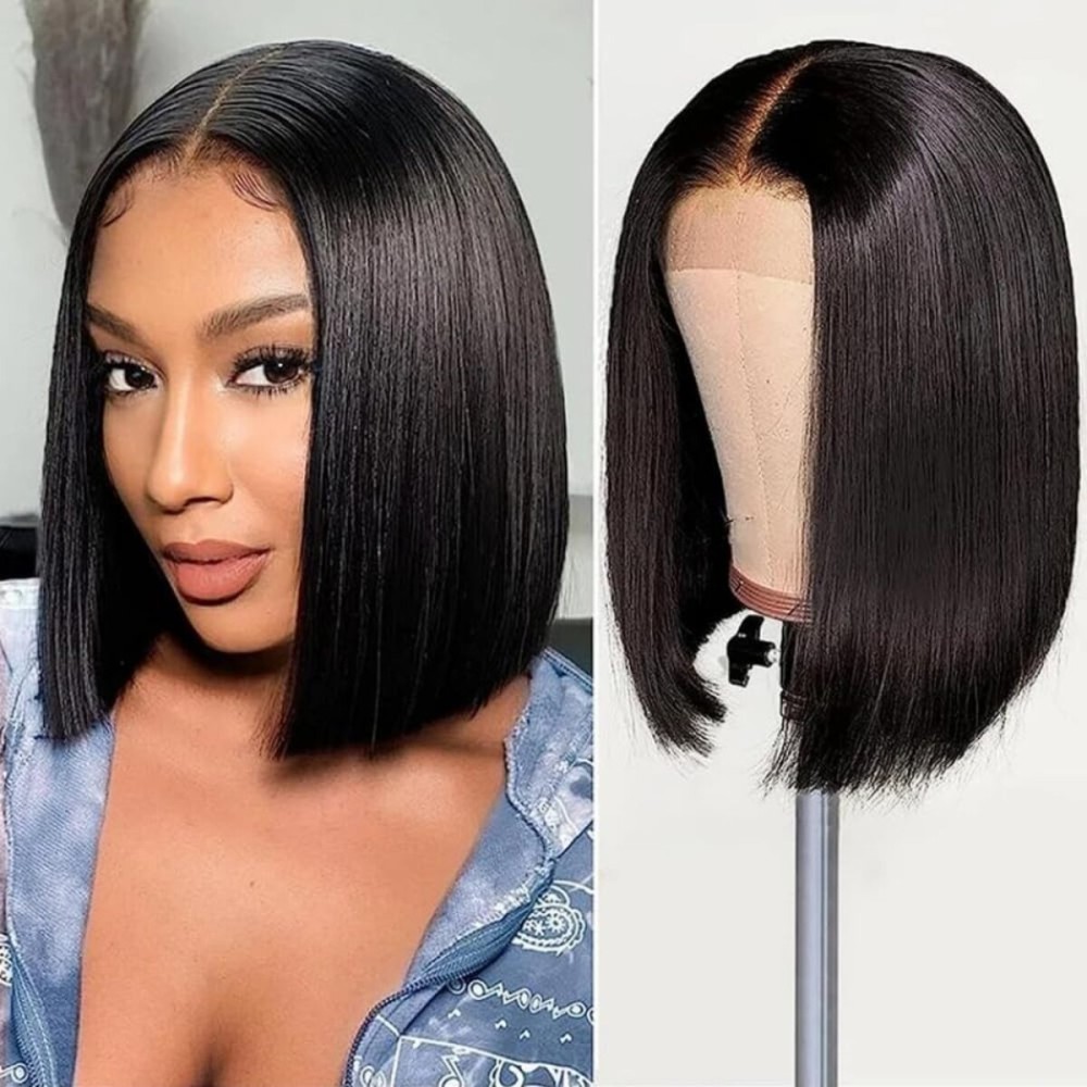 Bob Wig Human Hair 13x4 Hd Lace Front Wigs 200 Density 12 Inch Short Straight Bob Frontal Wigs Transparent Lace Pre Plucked with Baby Hair Glueless Wigs Brazilian Virgin Hair for Women Natural Black