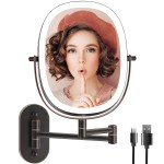 Funtouch 9 Wall Mounted Lighted Makeup Mirror, Rechargeable Double Sided 1X/7X Magnifying Mirrors with Light, 3 Color Lights, Touch Dimmable, Extended Arm 360 Rotation Oval Shaving Light up Mirror