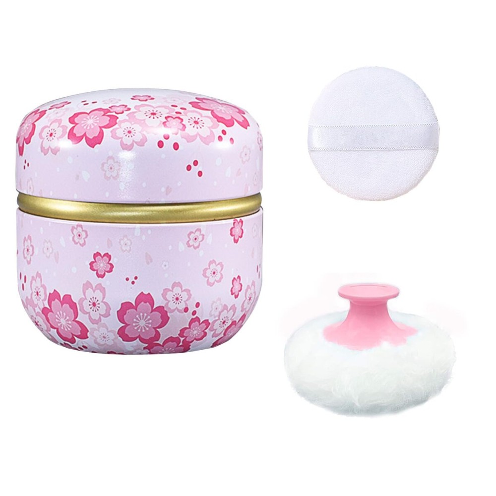 Qopoto Body Powder Puff and Container for Dusting Powder, Women Powder Puff and Powder Case for Bath and Travel (Light Pink)