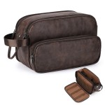 Estour Toiletry Bag for Men, Travel Essentials Travel Toiletry Bag, Water-Resistant Compact Bathroom Roll Organizer for Hygiene, Shaving kit, Gifts for men (Dark Brown(PU Leather))