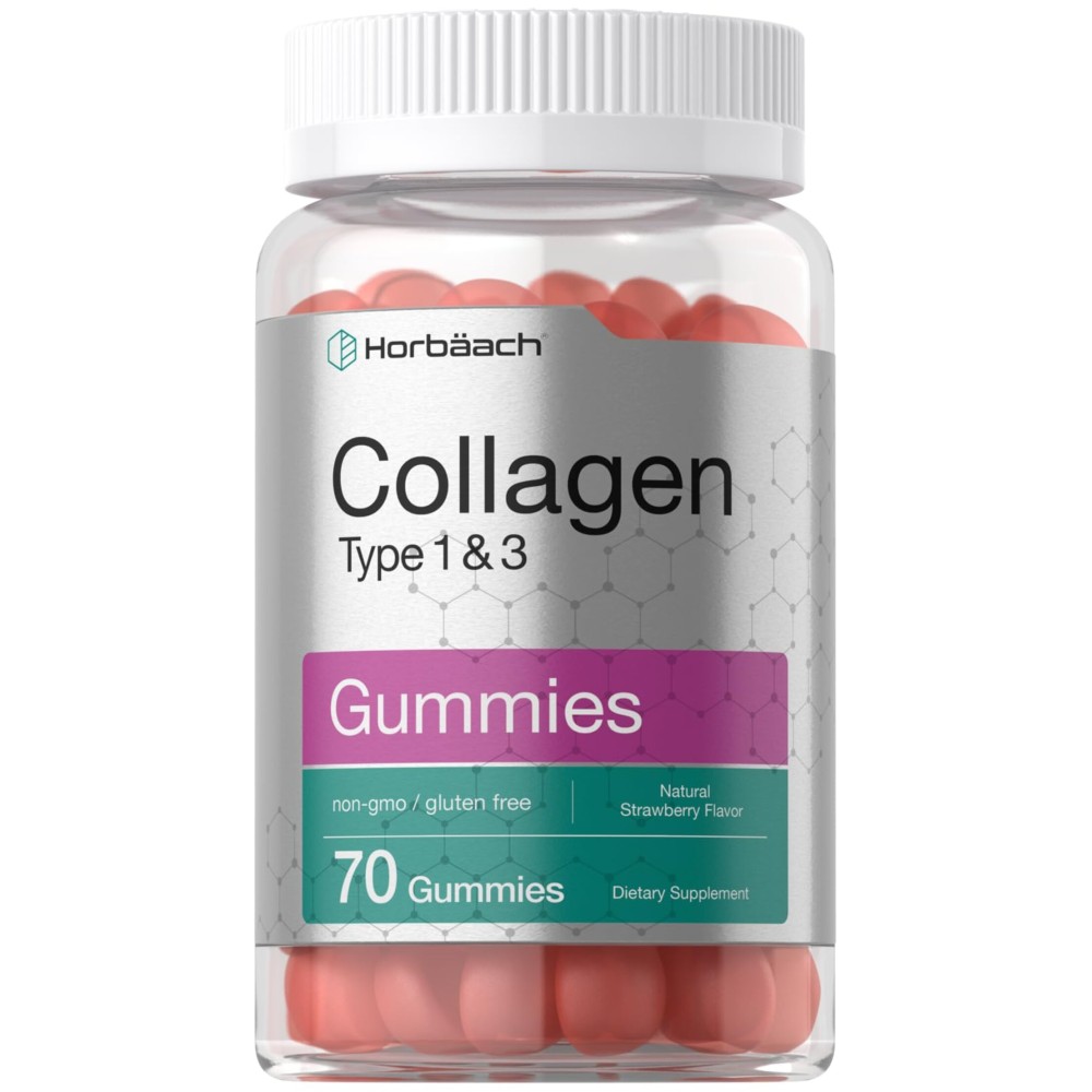 Horbach Collagen Gummies | 70 Count | Strawberry Flavored Gummy | for Women and Men | Collagen Peptides Type 1 and 3 | Non-GMO, Gluten Free Supplement