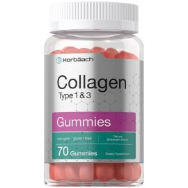 Horbach Collagen Gummies | 70 Count | Strawberry Flavored Gummy | for Women and Men | Collagen Peptides Type 1 and 3 | Non-GMO, Gluten Free Supplement