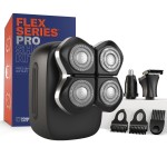 Freebird FlexSeries Pro Electric Head & Body Shaver - Mens Cordless Rechargeable Wet/Dry Skull Bald Head Back & Groin Waterproof Razor with Rotary Blades, Clippers, Nose Trimmer, Brush, Massager