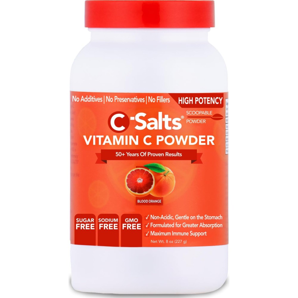C-Salts Vitamin C Powder Supplement - 100% Pure High Dose Buffered Vitamin C Powder for Immune Support - Organic, Sugar-Free, Vegan, Non-GMO, Stomach-Friendly, Blood Orange 8oz