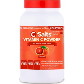 C-Salts Vitamin C Powder Supplement - 100% Pure High Dose Buffered Vitamin C Powder for Immune Support - Organic, Sugar-Free, Vegan, Non-GMO, Stomach-Friendly, Blood Orange 8oz
