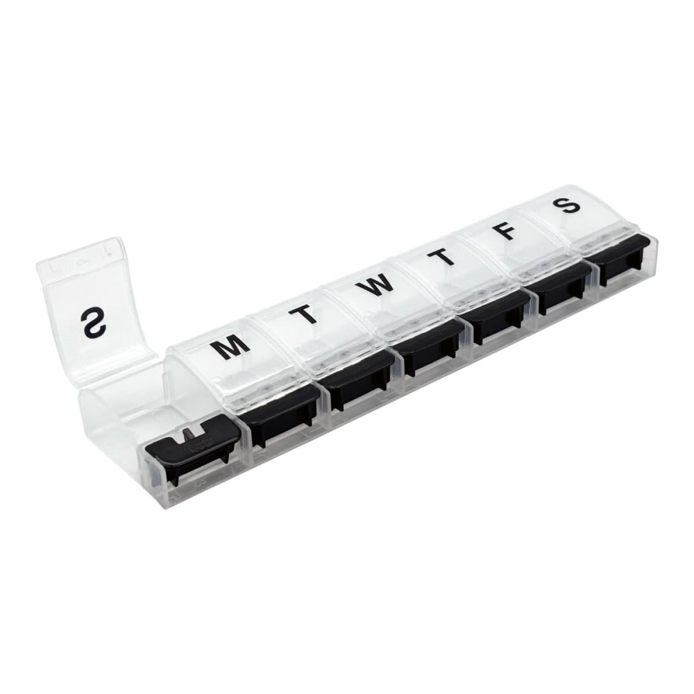 EZY DOSE Weekly (7-Day) AM/PM Daily Pill Organizer, Vitamin Case, and Medicine Container, X-Large Compartments, Arthritis Friendly, Convenient with Effortless Portability, Clear/Black Lids, BPA Free