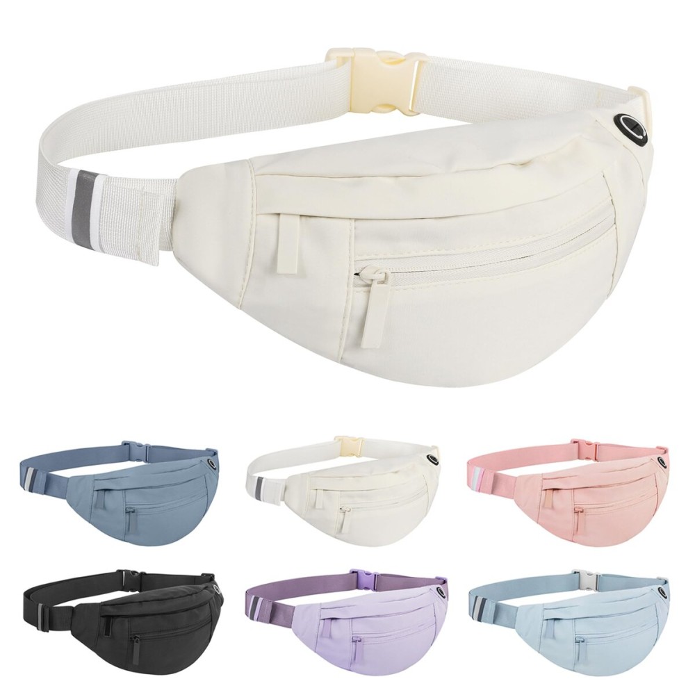 Frenou Large 4-Zipper Waist Pack Crossbody Belt Bag for Running Fanny Pack for Women and Men Crossbody Belt Bag Bum Bag with Adjustable Strap for Sports Creamy White
