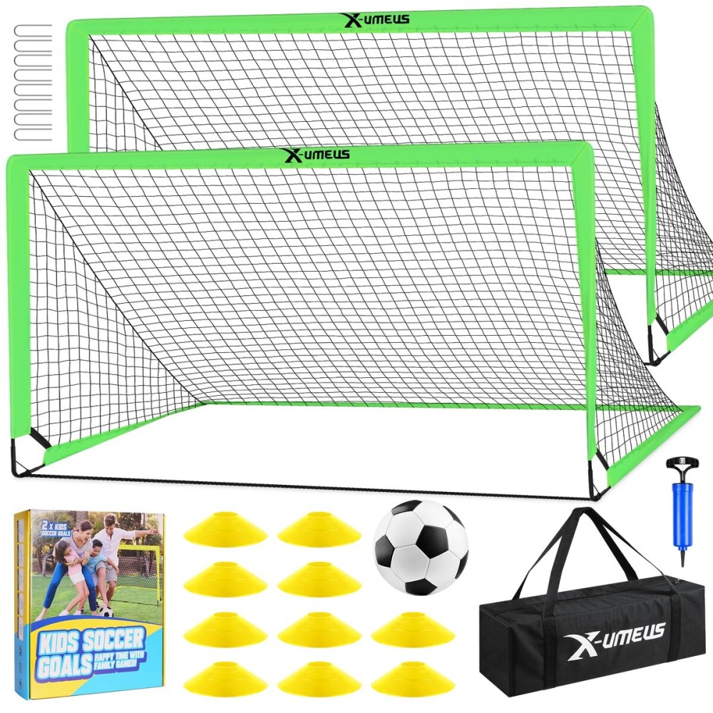 Kids Soccer Goals for Backyard Set of 2, 4 x 3 ft/6 x 4 Toddler Soccer Goal Training Equipment with Soccer Ball, Cones, Pop Up Soccer Net for Kids Age 3-5 4-6 6-8 8-12 10-12 Outdoor Games Sports Gifts