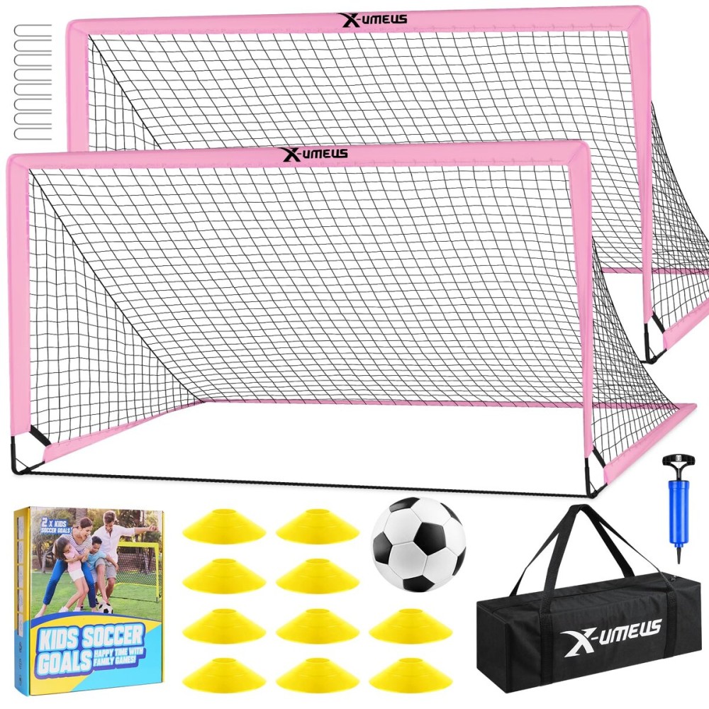Kids Soccer Goals for Backyard Set of 2, 4 x 3 ft/6 x 4 Toddler Soccer Goal Training Equipment with Soccer Ball, Cones, Pop Up Soccer Net for Kids Age 3-5 4-6 6-8 8-12 10-12 Outdoor Games Sports Gifts