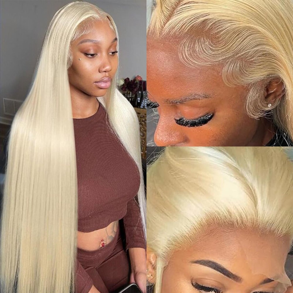 bunGiol 613 Blonde Lace Front Wig Human Hair 13x4 HD Transparent Wig 180% Density 28 Inch Brazilian Glueless Straight Lace Front Wigs Human Hair Pre Plucked With Baby Hair Bleached Knots