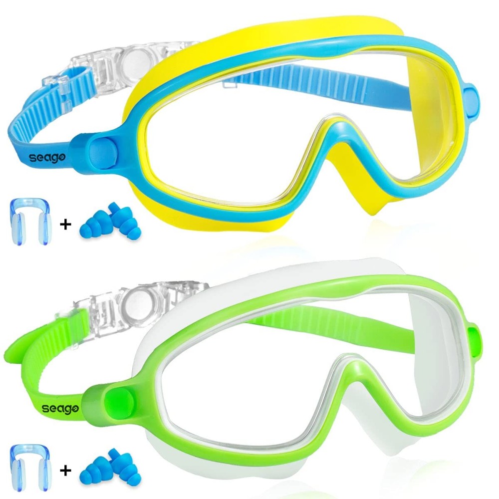 Goggles for kids Swimming 2 Pack No Leaking Anti-Fog Outer Eye Fit with Wide View UV Protection Crystal Clear Watertight Swim Goggles with nose cover Suitable for Children Youth Boys Girls Age 3 to 14