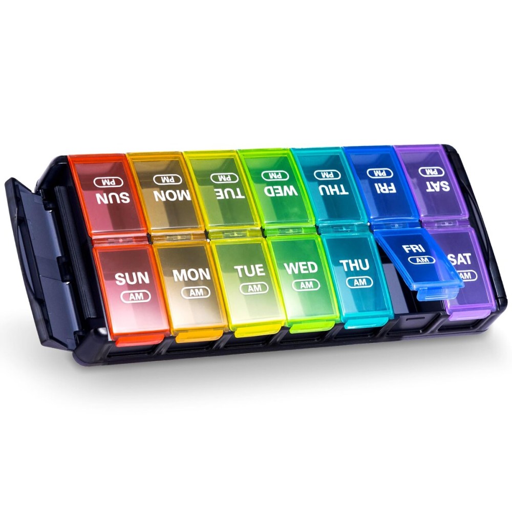 Sukuos Weekly Pill Organizer 7 Day 2 Times a Day, Quick Fill Daily Pill Box (AM PM), Arthritis Friendly Extra Large Pill Cases for Vitamin/Fish Oil/Supplements