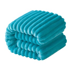 NTBAY Plush Flannel Oversized Baby Blanket, 50X60 Inches Soft and Warm Toddler Blanket with Striped Texture Nursery Bed Blanket for Stroller, Crib, Travel, Baby Gift, 50x60, Turquoise