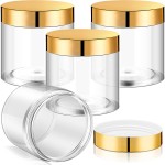 Patelai 4 Pieces Round Wide-mouth Leak Proof Plastic Container Jars with Lids for Travel Storage Makeup Beauty Products Face Creams Oils Salves Ointments DIY Making(8 Ounce,Gold)
