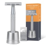 Double Edge Safety Razor with Stand, Single Blade Razors for Men and Women, Reusable Metal De Razor, Men\'s Safety Shaving Razors with 10 Double Edge Blades, Smooth and Close Shave, Matte Silver