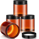 Patelai 4 Pieces Round Wide-mouth Leak Proof Plastic Container Jars with Lids for Travel Storage Makeup Beauty Products Face Creams Oils Salves Ointments DIY Making(8 Ounce,Amber)