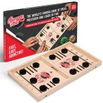 Bungee Table Fast Sling Puck Game - Small Size - Test Your Speed and Accuracy with This Fast-Paced Wooden Air Hockey Board Game - Guaranteed Fun for Family Night or Friends Party