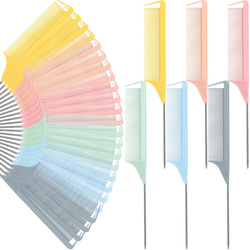 Patelai 30 Pieces Parting Comb for Braids Steel Hair Pin Rat Tail Carbon Fiber Heat Resistant Teasing Combs with Stainless Steel Pintail(Macaron Color)