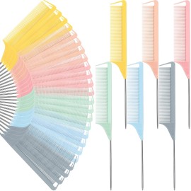 Patelai 30 Pieces Parting Comb for Braids Steel Hair Pin Rat Tail Carbon Fiber Heat Resistant Teasing Combs with Stainless Steel Pintail(Macaron Color)