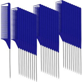 Patelai 30 Pieces Parting Comb for Braids Steel Hair Pin Rat Tail Carbon Fiber Heat Resistant Teasing Combs with Stainless Steel Pintail(Navy Blue)