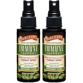Barlean\'s 2 Pack Olive Leaf Complex Throat Spray with Peppermint, Lemon, and Sage for Itchy Throat Relief, Immune Support Supplement, Liquid Blended Extract, 1.5 oz