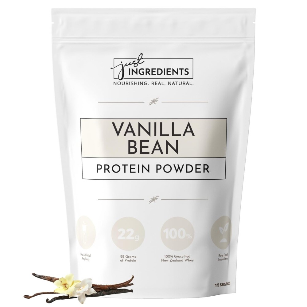 JUST INGREDIENTS Vanilla Protein Powder - Grass-Fed Whey Blend, Organic, Gluten Free - 15 Servings, 22g Protein