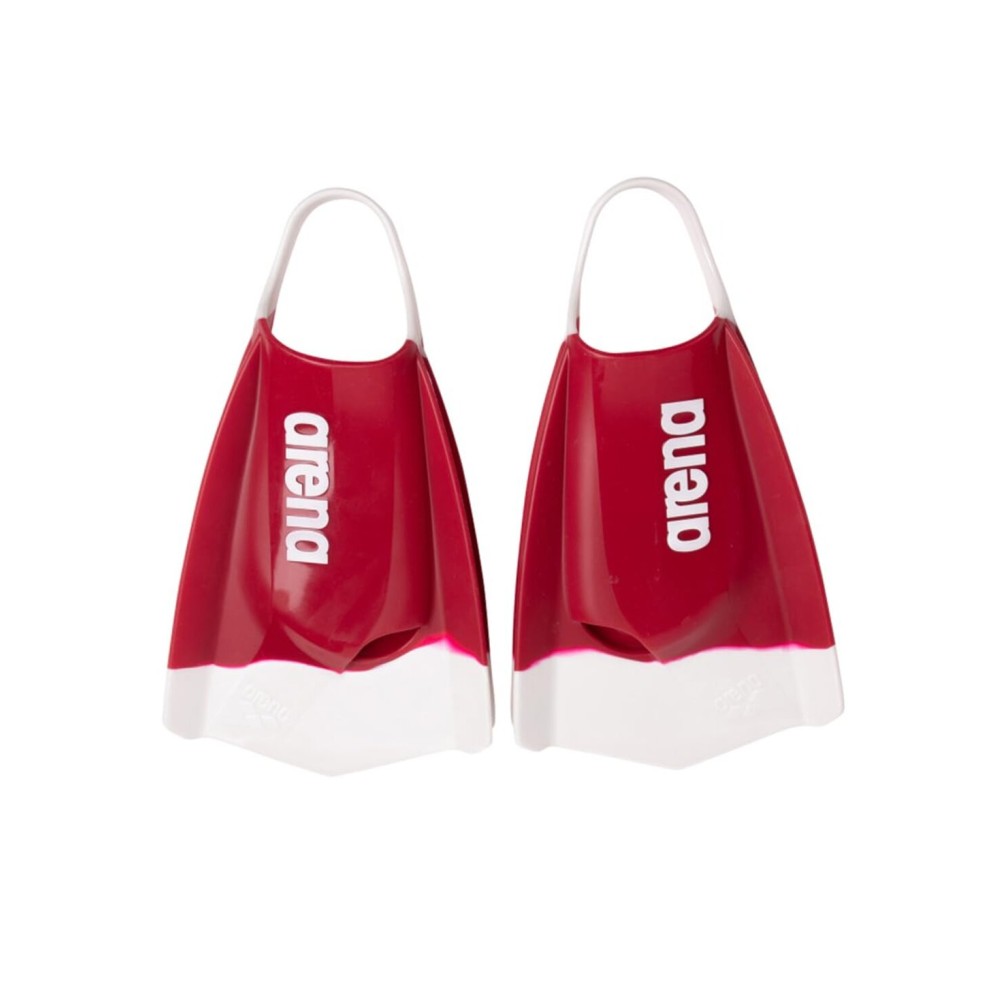 Arena Unisex Adult Powerfin Pro II Swim Training Fins Men and Women Silicone Short Blade Flippers Left/Right Customized, Cardinal Red/White, Size 6-7