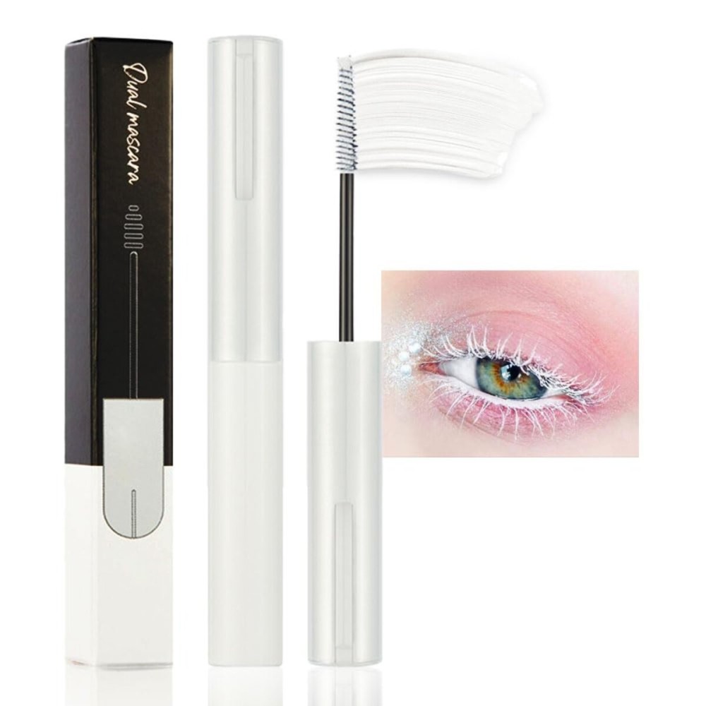 Colored Mascara for Eyelashes with Comb Set, Colorful Waterproof Long lasting White Mascara Charming Voluminous White lashes for Women Cruelty Free Vegan Eye Makeup (C-1Pc 09white, C)