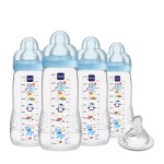MAM Easy Active Baby Bottles 11 oz with Bonus Nipple, Fast Flow Skinsoft Silicone Nipple with Wide Neck Ergonomic Design, Easy to Hold, BPA-Free Bottles with Leak-Proof Caps for 4+ Months Baby, Boy