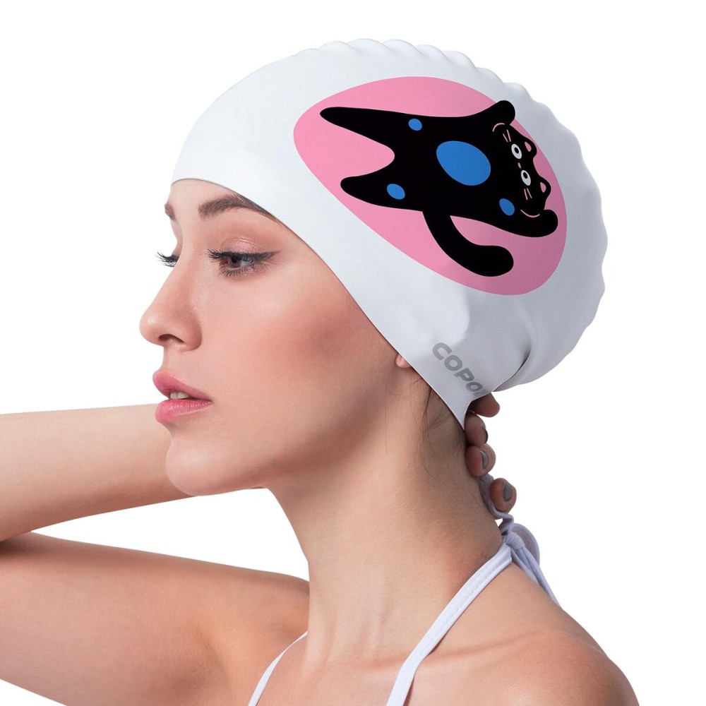COPOZZ Adult Swim Caps, Silicone Waterproof Comfortable Swimming Cap for Women, Long and Short Hair (Kittens-12yrs+)