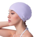 COPOZZ Adult Swim Caps, Silicone Waterproof Comfortable Swimming Cap for Women, Long and Short Hair (Purple-12yrs+)