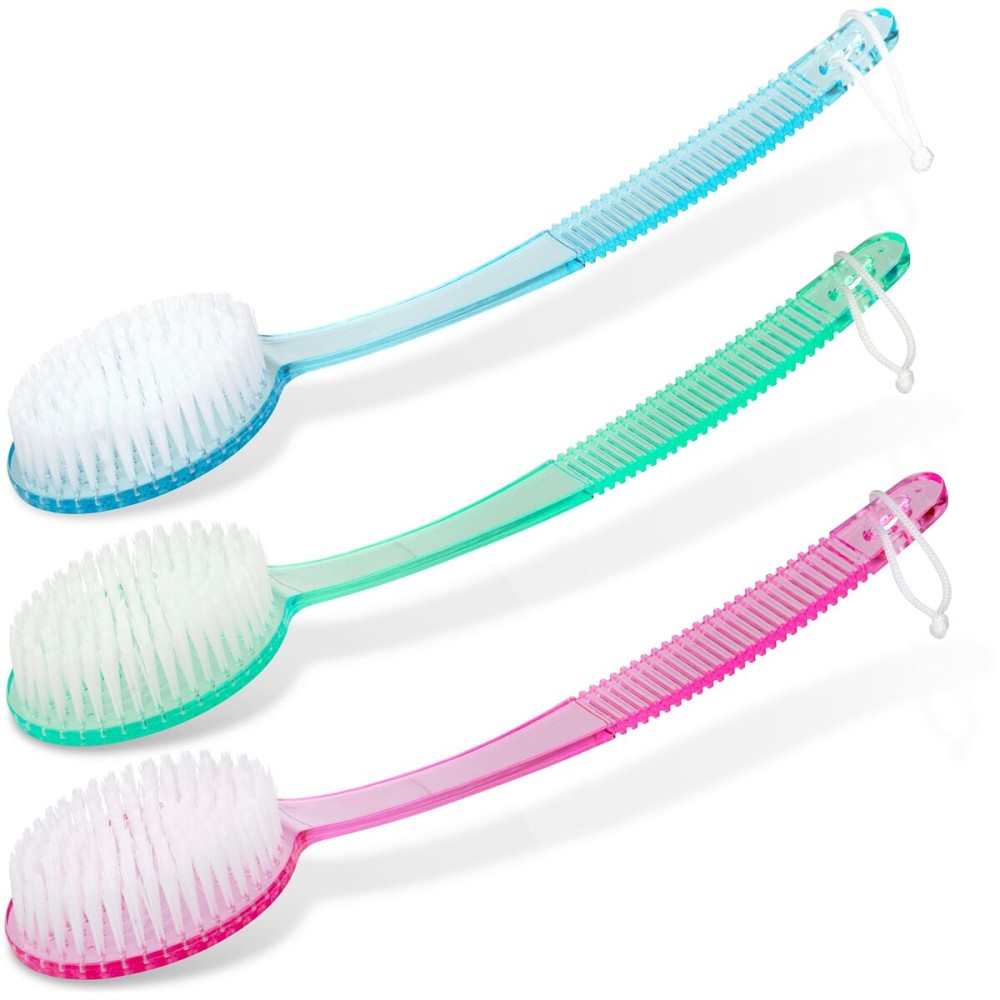DecorRack Bath Brush with Bristles, Long Handle for Exfoliating Back, Body, and Feet, Bath and Shower Scrubber, Random Color (1 Pack)