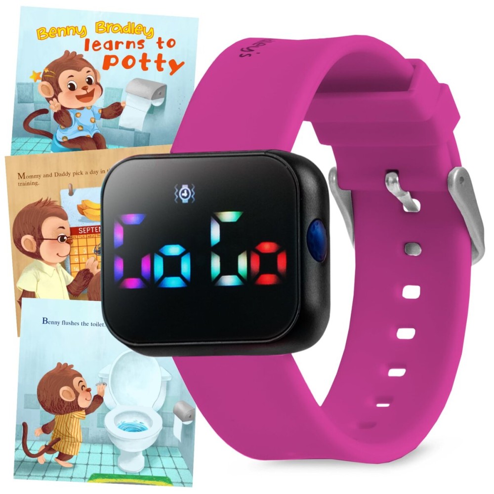 Potty Training Watch for Kids V2 - A Water Resistant Toilet Reminder Device for Boys & Girls to Train Your Toddler with Fun/Musical & Vibration Interval Reminder with Potty Training eBook (Magenta)