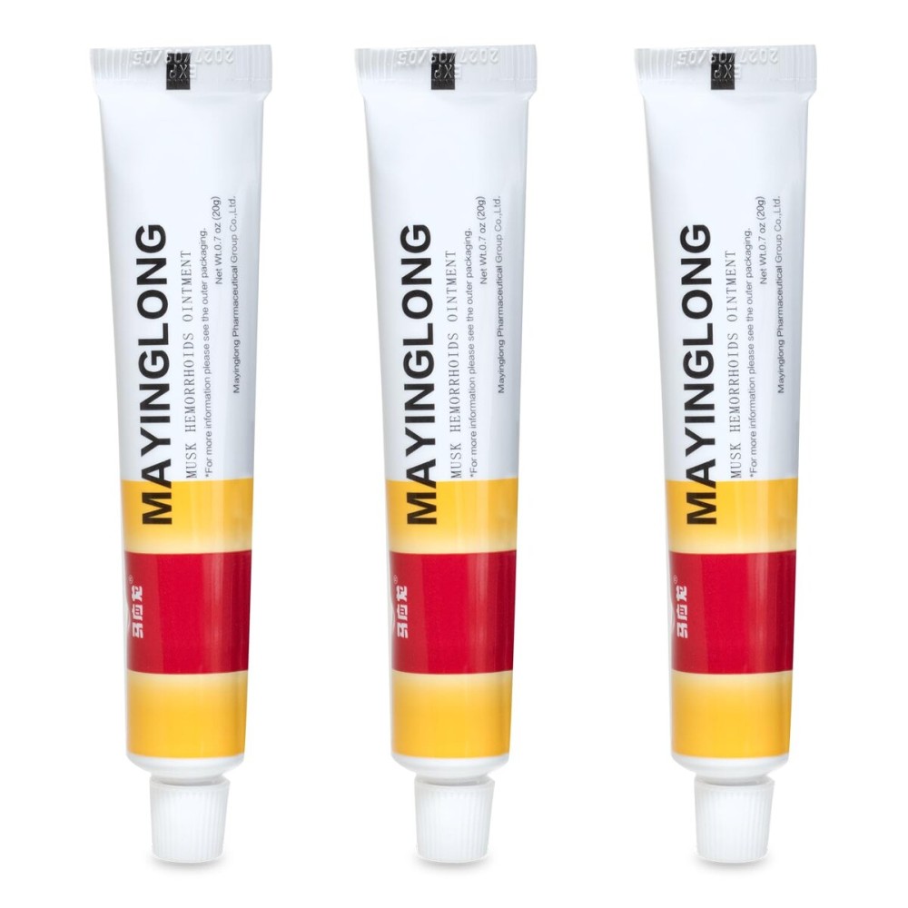 Mayinglong Musk Hemorrhoids Ointment (3 x 20g Tubes), 60g - Maximum Strength Formula for Hemorrhoidal Fast Relief, Soothes Itching, Burning & Discomfort - Fast-Acting Relief (2.12 oz Total)