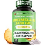 Yuve High Potency Bromelain 500mg 2400GDU Digestive Enzymes - Gut & Joint Health from Pineapple - Helps Digesting Proteins - Plant-Based, Non-GMO, 3rd Party Tested - 120 Capsules