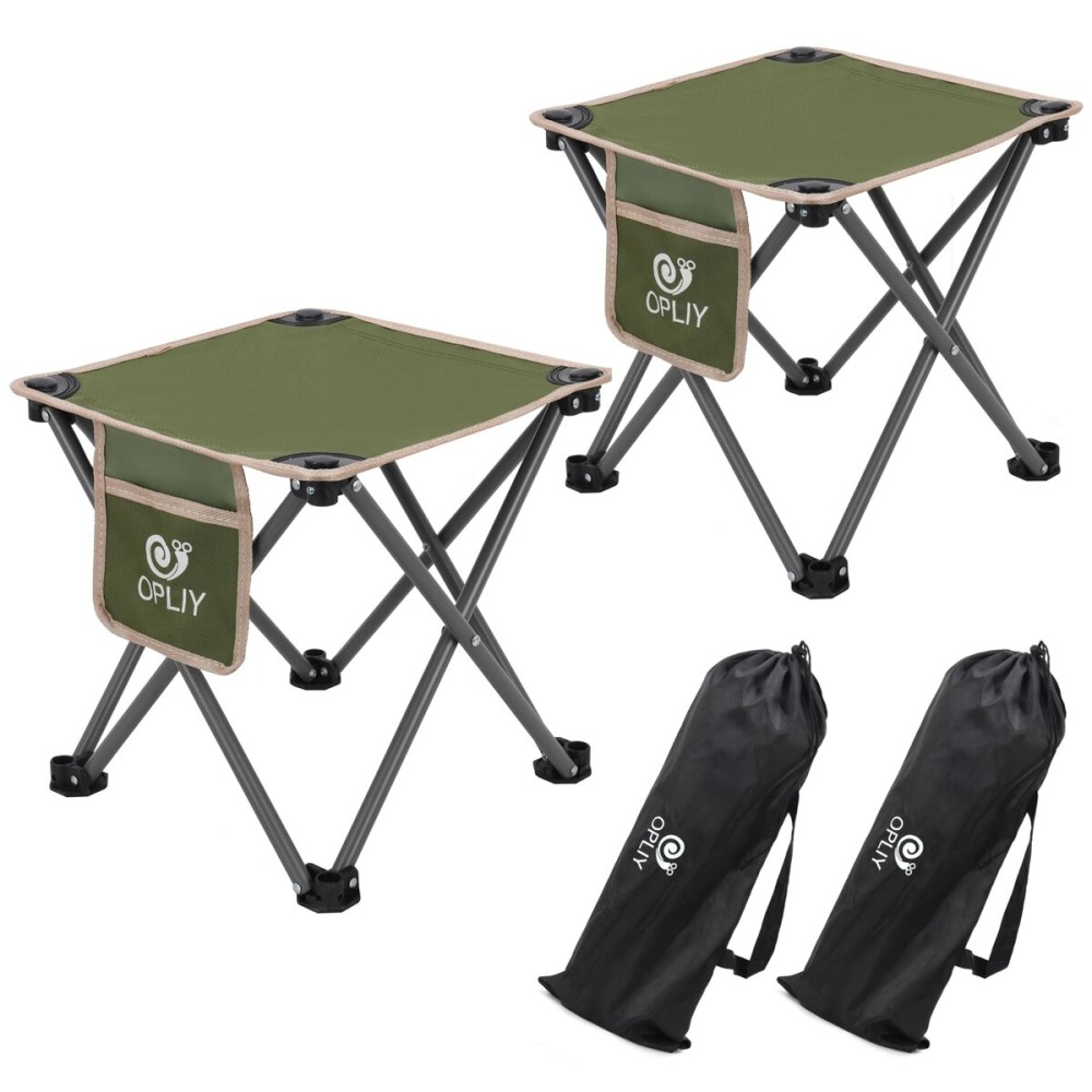 Opliy Camping Stool 2 Pack,Portable Folding Stool for Outdoor Gardening and Beach Hiking Fishing,Foot Stool with Carry Bag (Green)