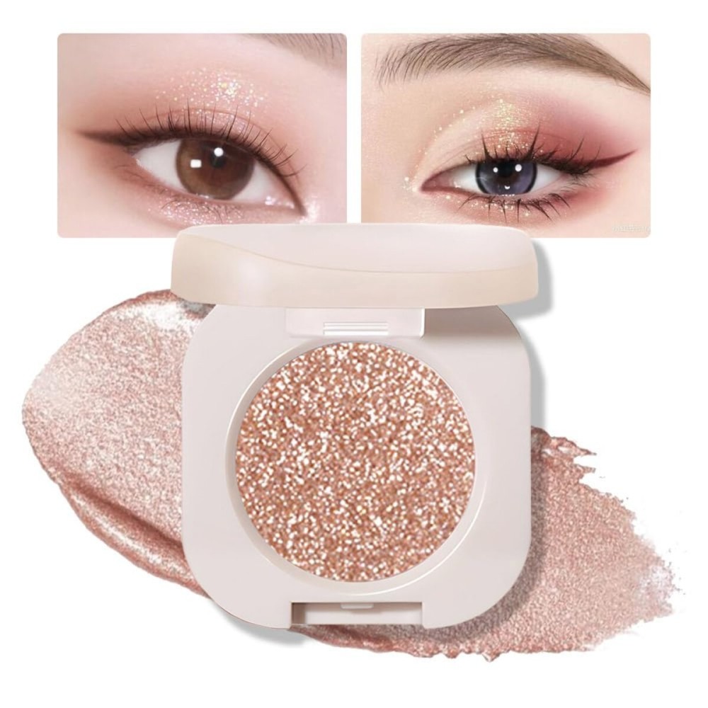 FeiCuiYun Glitter Shimmer Sparkle Eyeshadow Palette Makeup for Women, Light Brown Glitter Shimmer Metallic Holographic Iridescent Cream Iridescent Single Monochrome Eye Shadow Makeup, 09