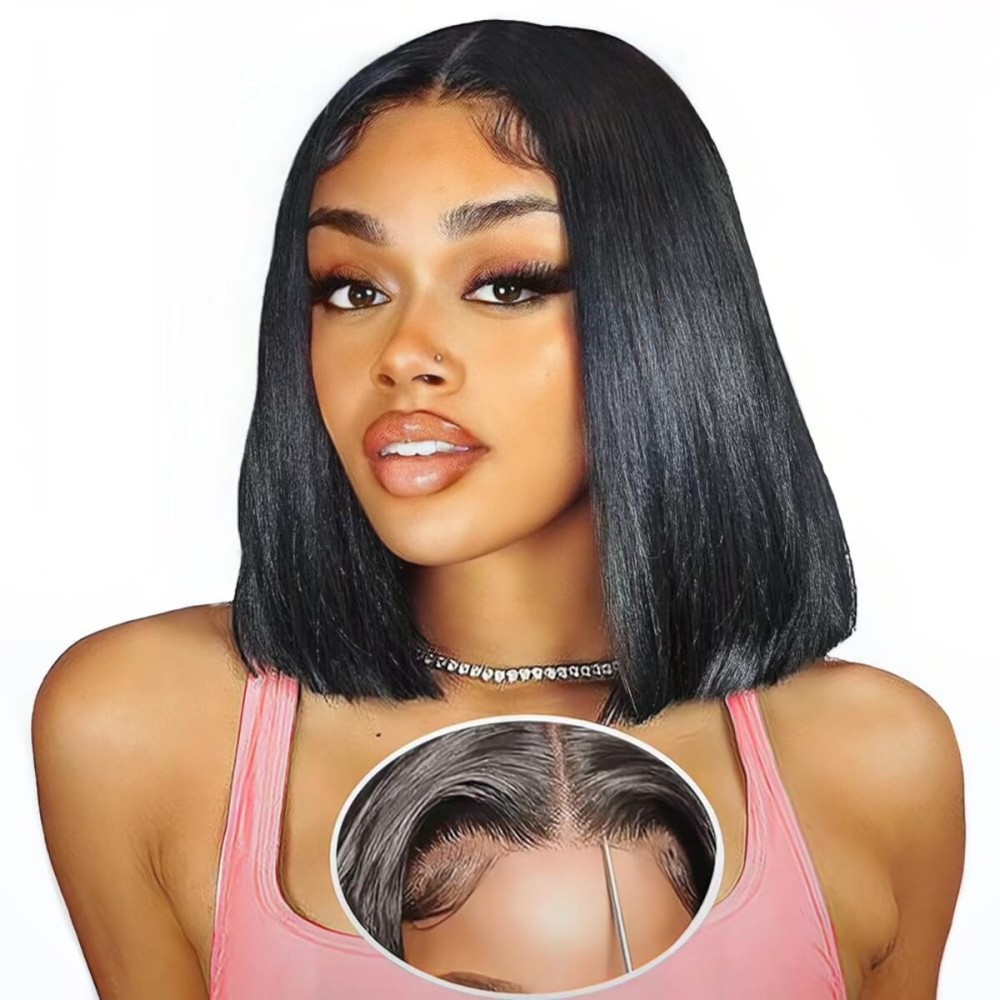 Qangelabeauty 12 Inch Bob wig human hair 180% Density glueless wigs human hair pre plucked pre cut 4x6 HD Transparent Frontal Wigs Human Hair Lace Front Wigs for Women